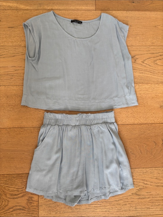 Pants - Light Blue Women's Two-Piece Shorts Set